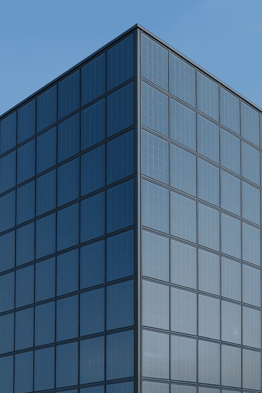 Modern building with transparent solar glass panels